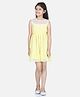 StyleStone Woven Sleeveless Swiss Dots Embroidered Floral Lace Detailed Dress - Yellow