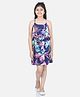 StyleStone Rayon Woven Sleeveless Leaves Printed Pom Pom Detailed Dress - Blue