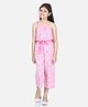 StyleStone Rayon Woven Sleeveless Flamingo Printed Jumpsuit With Belt Set - Pink