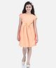 StyleStone Woven Cap Sleeves Checked & Bow Applique Detailed Dress - Orange