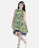 StyleStone Net Woven Sleeveless Leaves Printed High Low Dress - Yellow & Blue
