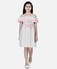 StyleStone Cotton Woven Cold Shoulder Sleeves Striped & Floral Embroidered Dress - Beige & Pink