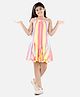 StyleStone Woven Sleeveless Halter Neck Striped Pleated Dress - Multi Colour