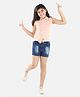StyleStone Cotton Woven Sleeveless Abstract Printed Shirt Style Top & Washed Shorts Set - Yellow & Blue