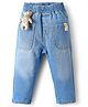 Little Kangaroos Denim Woven Full Length Jeans With Front Pockets & Teddy Bead Applique - Light Blue