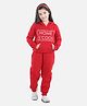 StyleStone Fleece Woven Full Sleeves Home School Text Printed Hooded Sweatshirt & Joggers Set - Red
