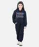 StyleStone Fleece Woven Full Sleeves Home School Text Printed Hooded Sweatshirt & Joggers Set - Navy Blue