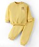 Little Kangaroos Cotton Knit Full Sleeves Winter Wear T-Shirt & Lounge Pant Set With Animal Print - Yellow