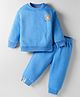 Little Kangaroos Cotton Knit Full Sleeves Winter Wear T-Shirt & Lounge Pant Set With Animal Print - Blue