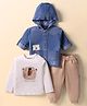 Little Kangaroos Cotton Woven Winter Full Sleeves Wear Suits With Hooded Jacket & Teddy Print - Blue  Beige & Brown