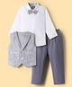 Little Kangaroos Cotton Woven Full Sleeves Solid Color 3 Piece Party Suit with Bow Applique - Navy Blue & White