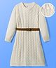 Hola Bonita Knit Full Sleeves Woollen Dress with Belt & Cable Knit Design - Off White