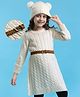 Hola Bonita Knit Full Sleeves Woollen Dress with Belt & Cable Knit Design - Off White