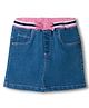 Babyhug Denim Mid Thigh Ribbed Waist Washed Skirt With Bow Applique - Blue