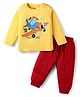 Doodle Poodle 100% Cotton Knit Full Sleeves T-Shirt & Lounge Pant Set with Airplane Print - Yellow & Red