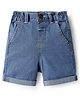 Babyhug Denim Mid Thigh Washed Shorts With Stretch - Blue