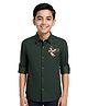 Charchit Cotton Blend Woven Full Sleeves Bird Shirt - Dark Green