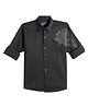 Charchit Cotton Lycra Woven Full Sleeves Lion Embroidered Shirt - Black