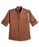Charchit Cotton Lycra Woven Full Sleeves Lion Embroidered Shirt -Brown