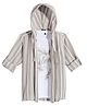 Charchit Cotton Woven Full Sleeves Striped Hooded Shirt With Text Printed Tee Set -  Khaki