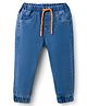 Babyhug Denim Full Length Washed Joggers with Stretch - Blue