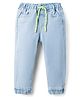 Babyhug Denim Full Length Washed Joggers with Stretch - Light Blue