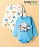 Babyoye 100% Cotton Knit Full Sleeves Puppy Printed Onesies Pack of 2 - Light Blue & White