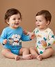 Babyoye 100% Cotton Knit Full Sleeves Puppy Printed Onesies Pack of 2 - Light Blue & White