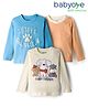 Babyoye 100% Cotton Knit Full Sleeves Striped T-Shirts with Puppy Graphics Pack of 3 - Multicolor