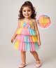 Babyhug Mesh Woven Sleeveless Fit & Flare Party Dress with Floral Applique - Pink Yellow & Blue