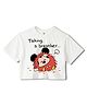 Wear Your Mind Cotton Knit Disney Mickey & Friends Featuring Half Sleeves Character Printed Crop Tee - White