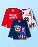 Babyhug Marvel Single Jersey Knit Full Sleeves T-Shirts with Avengers & Captain America Graphic Pack of 3 - Red Navy Blue & White