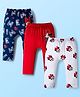 Babyhug Disney Interlock Knit Full Length Diaper Leggings With Minnie Mouse Family Graphics Pack Of 3 - Red Navy Blue & White