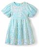 Primo Gino Woven Half Sleeves Party Dress With Sequin Detailing - Light Blue