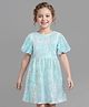 Primo Gino Woven Half Sleeves Party Dress With Sequin Detailing - Light Blue