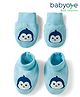 Babyoye 100% Cotton Knit Mittens & Booties Set with Penguin Print - Turquoise