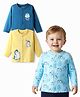 Babyoye 100% Cotton Knit Full Sleeves Jhablas with Penguin Print Pack of 3 - Navy Blue Light Blue & Yellow