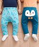 Babyoye 100% Cotton Knit Full Length Diaper Leggings with Penguin Print Pack of 2 - Light & Navy Blue