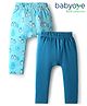 Babyoye 100% Cotton Knit Full Length Diaper Leggings with Penguin Print Pack of 2 - Light & Navy Blue