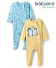 Babyoye 100% Cotton Knit Full Sleeves Penguin Printed Footed Rompers Pack of 2 - Yellow & Light Blue