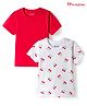 Honeyhap Premium 100% Cotton Knit Half Sleeves T-Shirts With Cherry Print & Bio Finish Pack of 2 - Bright White & High Risk Red