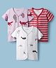 Kookie Kids India 100% Cotton Half Sleeves Front Open Jhablas With Stripes Animals & Sea Life Print Pack Of 3 - White Pink & Red