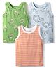 Kookie Kids Single Jersey Knit Sleeveless Striped Vest with Animal Print Pack of 3 - Olive Green Light Blue & White