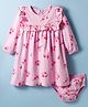 Doodle Poodle Cotton Knit Full Sleeve Frock with Bloomer & Floral Print - Pink