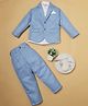 Rikidoos Solid Kurta Style Shirt & Trousers With Full Sleeves Textured Blazer Set - Blue & White