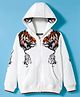 Pine Kids Knit Full Sleeves Hooded Sweatjacket With Animal Print & Kangaroo Pockets - White