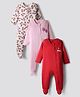 Bonfino 100% Cotton Knit Full Sleeves Front Open Footed Night Suits with Fruit Print Pack of 3 - Red Ivory & Light Pink