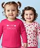 Babyoye 100% Cotton Knit With Eco Jiva Finish Full Sleeves Floral & Text Printed Tops Pack of 2 - Baby & Dark Pink