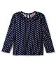 Babyhug 100% Cotton Knit Full Sleeves Top with Heart Print & Frill Detailing - Navy Blue