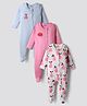 Bonfino 100% Cotton Knit Full Sleeves Front Open Footed Night Suits with Fruit Print & Stripes Pack of 3 - Ivory Light Blue & Pink